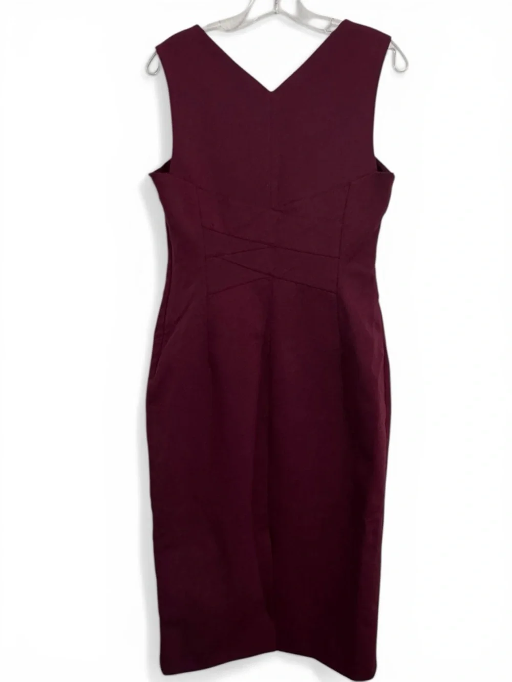Karen Millen Dress Plum Sleeveless Midi Sheath Ponte Knit Tailored 10 - Picture 6 of 14